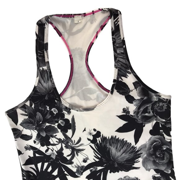 Lululemon Tank Top Racerback White with Black Roses Floral Print. Size Women's 8 - Picture 9 of 12